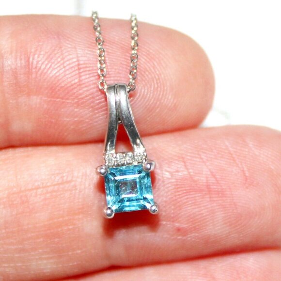 Sterling Silver Minimalist Blue Topaz Necklace - Picture 7 of 7